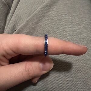 Amazon Women's Silver Band Ring with Blue Stones